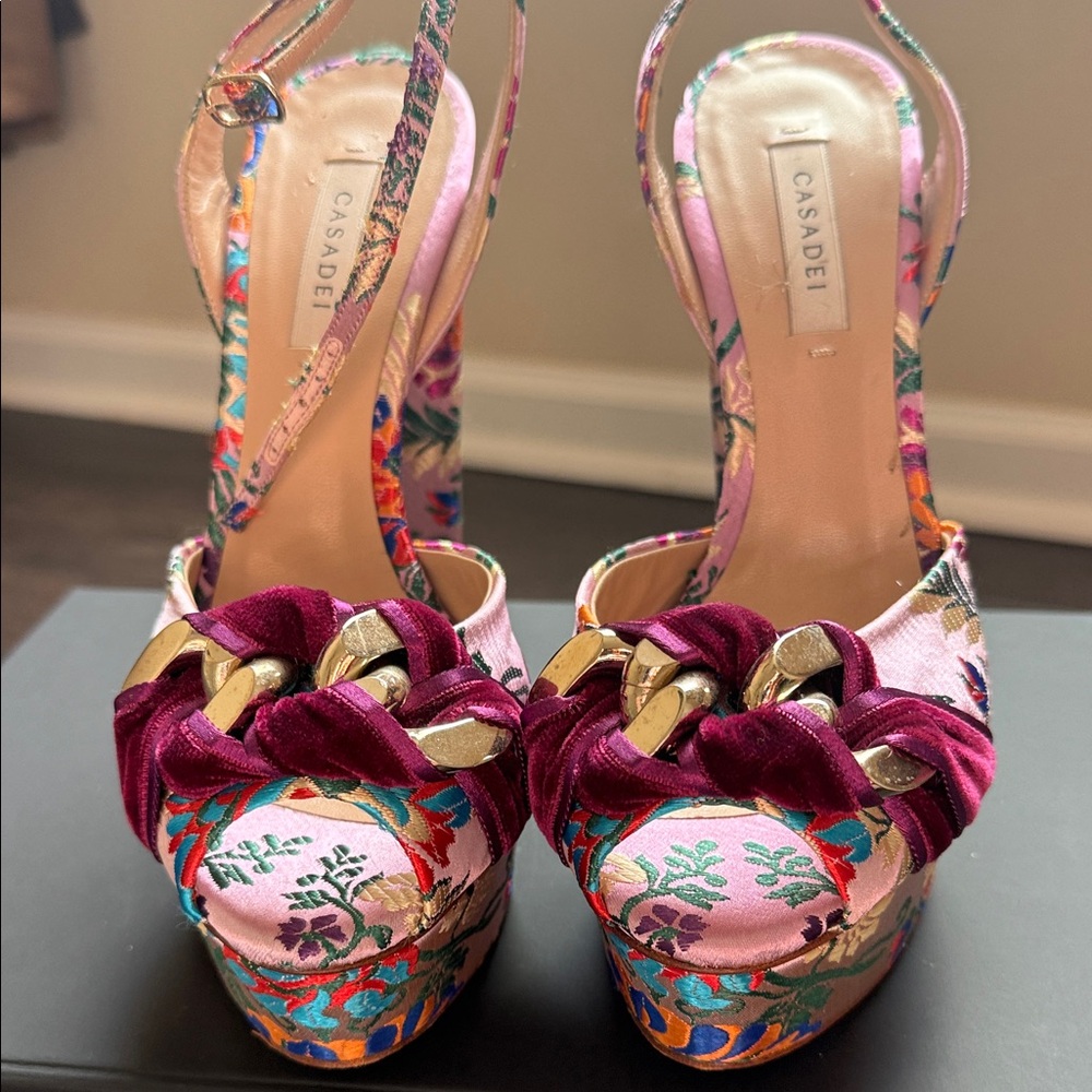 Casadei Pink and Purple Floral Platform Heels - Picture 4 of 6